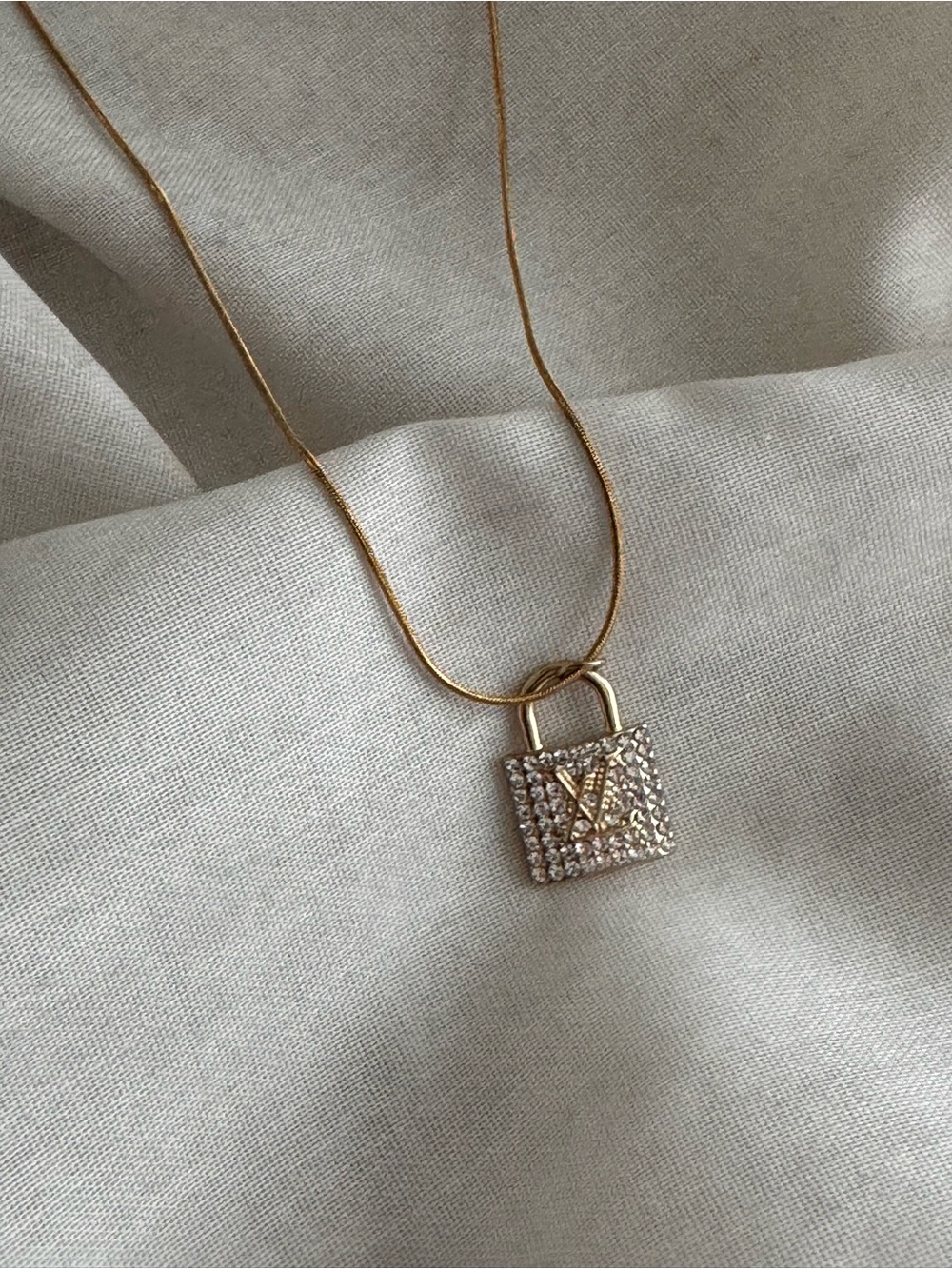 LV Louis Vuitton Upcycled Pave Motif Pendant Necklace Padlock